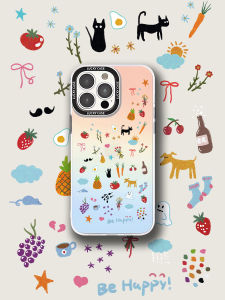 Original Illustration Summer Floral Laser Cut Silicone Transparent Mobile Phone Case for  16ProMax Cute Cat Girl Style