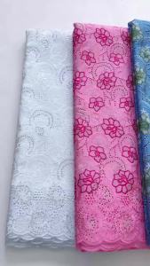 African Swiss Voile Lace Fabric Purple Teal Flower Embroidery Cotton with Gold Stones Premium Nigerian Dry Lace For Formal Occas