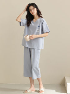 Fenteng Care Pure Cotton Summer Sleepwear Short Sleeve Seven-Piece Pants Home Clothes Set for Women Breathable Lightweight
