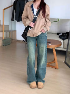 MANMI | Quần Jeans Chân Rộng Dáng Suông Thun Cao
