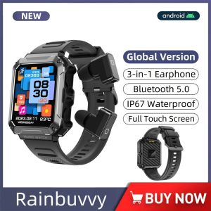 Rainbuvvy T93 3-in-1 Wireless Earphone Smart watch 1.96inch Full Touch Screen Heart rate Blood pressure Bluetooth 5.0 Fashion Sports IP67 Waterproof Smartwatch For Men And Women