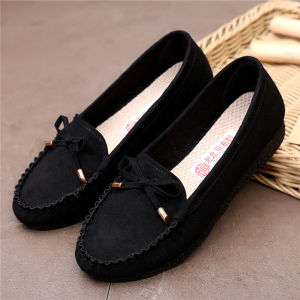 สบาย กันลื่น ส้นแบนสไตล์ปักกิ่ง ผู้หญิง รองเท้า ลำลอง รองเท้าทํางานแบบสวมนิ้วเท้ารอบรองเท้าผ้าจีนแบบดั้งเดิม