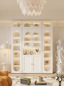 French Style Combination Bookcase Home Study Iron Art Bookshelf Integrated against Wall Living Room Glass Display Cabinet Iron Sheet Storage Cabinet