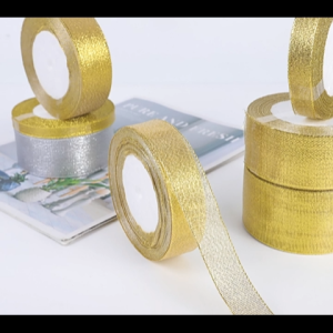 ริบบิ้นเนื้อทราย  สีทอง สีเงิน ยาว 25หลา  ริบบิ้นผ้า  ริ้บบิ้นทำโบว์ ตกแต่ง DIY พร้อมส่งจากไทย