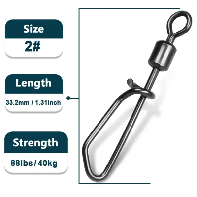9KM 25Pcs Fishing Swivels Snap Stainless Steel Snap Fishing Rolling Swivels Saltwater Coastlock Snap Connector Tackle