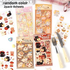 4 Sheets/pack PET Sticker Set Adorable Pet Tea Party for Childrens Journaling Material Diary Craft Supplies Waterproof