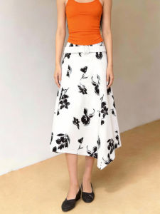 MANMI | White Print Skirt Mid-Length
