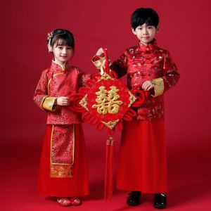 Kids Chinese Style Flower Girl Wedding Dress Xiuhe Clothing Boy Wedding Companion Girl Clothing Boy Tang Suit