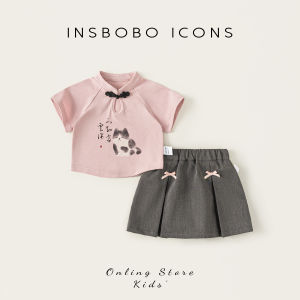 INSbobo Girls Hanfu Summer Outfit Traditional Chinese Style Cotton Clothing Set Baby Girls Summer Fashion Kids Tang Suit