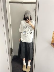 Váy Chữ a Cạp Cao Phong Cách Mỹ Cổ Điển Có Dây Rút Cho Nữ Mùa Hè Váy Công Sở Dài Vừa Phải Màu Trơn Váy Công Sở