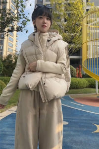 Womens Short Padded Vest Winter New Style 2025 Korean Loose High-End Feeling Small Size Hooded Jacket Backless Outerwear