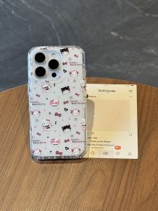 Sanrio | Rock Star Hello Kitty Clear Phone Case For iPhone14 15 16 Bow Heart Music Note Print Detachable Kitty Bow Pendant Lanyard