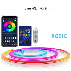 ไฟนีออน LED RGBIC แบบ USB 5 เมตร/16.4 ฟุต พร้อมแอปควบคุม สำหรับตกแต่งห้อง ไฟนีออนอัจฉริยะ สำหรับฮาโลวีนและคริสต์มาส
