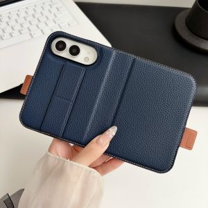For iPhone Duo Case Flip Leather Wallet Case Card Slots Wrist Strap Side Magnetic Closure Luxury Business Cover For iPhone Fold