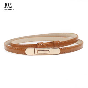 LouisWill Fashion Women Belts Thin Belt Elegant Golden Buckle Design Adjustable Girls Ladies Long Straps Waistbands Dress Coat Alloy Buckle Decorations