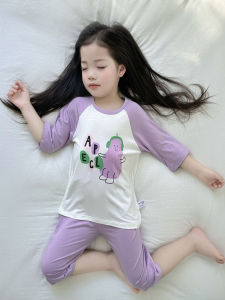 Childrens Summer Cool Feeling Sleepwear Set Outerwear Seven Sleeve Cartoon Air Conditioning Clothes for Boys And Girls