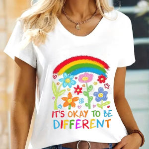 Sanrio | Rainbow Neurodiversity Tshirt Its Okay To Be Different Cute Flower Shirts Design Autism Awareness T-shirt Autism Mom Retro Tees