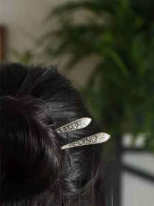 New Chinese Style Embossed Peony Hairpin Pure Silver Copper Plated Simple Design Traditional Hanfu Hair Accessories