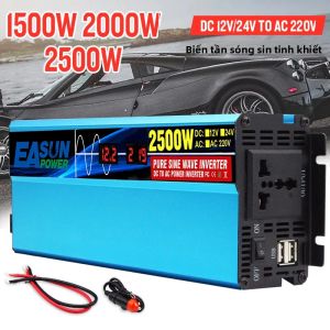 Biến Tần Sóng Sin Thuần EASUN POWER 12V 220V - 1500W 1800W 2500W Biến Tần Ô Tô Với Màn Hình LED Bộ Chuyển Đổi Buck Cho Xe Cộ
