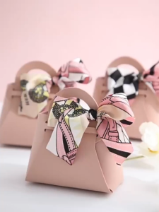5pcs Faux Leather Gift Box with Ribbon 🎀 Mini Candy Bag for Wedding Birthday Bridesmaid Door Gift Party Favour