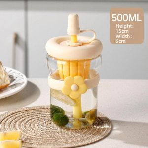 KUWUBIANJING | Aesthetic Colorful Flower Tea Water Separation Tumbler with Straw and Dust Cover