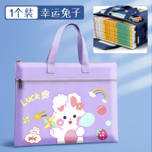 Student Handbag Book Carrying Tuition Bag Large Capacity Double Layer Tuition Bag Art Bag Girl Boy Canvas File Bag Junior High School Student File Bag Handbag Primary School Grade One Waterproof Buggy Bag