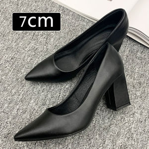 รองเท้าส้นสูงสีดำรองเท้าชั้นเดียวส้นหนาใส่ทำงานสำหรับผู้หญิงรองเท้าใส่ทำงานสำหรับไปสัมภาษณ์งานรองเท้าทำงานพื้นนิ่มใส่สบายไม่เมื่อยเท้า