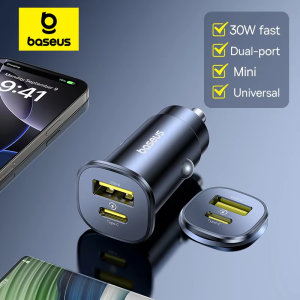 BASEUS | Baseus 30W Car Charger Dual Port USB Type-C Fast Charging PD QC FCP AFC For Tablet iPhone 16 15 Samsung S24 S25 Xiaomi Huawei
