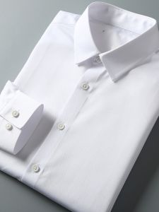 Cut Label Mens Seamless Adhesive Business Leisure Workwear Shirt Mens Long Sleeves Pure White Shirt Business Wear Shirt