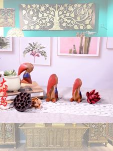 งานฝีมือแกะสลักไม้เนื้อแข็งสไตล์เอเชียตะวันออกเฉียงใต้แฮนด์เมดแกะสลักนกเงือกตุ้มชั้นวางหนังสือสำนักงานโต๊ะตกแต่งนกปากขนาดใหญ่/เล็ก