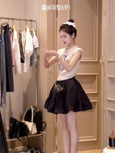 High-Waist Summer Womens Skirt by Oajer Europe Plaid Pure Color A-Line Work Clothing Short Length Bubble Skirt for Girls
