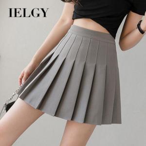 IELGY pleated skirt womens solid color high waist anti-light A-line thin Korean version of slim all-match style