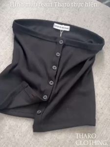 Chân Váy Trễ Đính Nơ + Áo Ống Đính Nút - Tharo Clothing