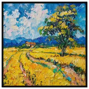 Tranh phong cảnh làng quêcánh đồng lúa chín vàng tranh treo tườngdán tường in canvas.CGI-494