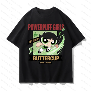 Bandai | The Powerpuff Girls Blossom Buttercup Bubbles Tee Cartoon Anime Print T-shirt Casual Crewneck Short Sleeve Tops for Fans