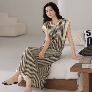 MiiOW | MiiOW Cat Person Áo ngủ cotton nguyên chất mùa hè cho nữ Áo vest có đệm ngực Áo mặc ở nhà có thể mặc ngoài trời Áo dài tay cổ tròn