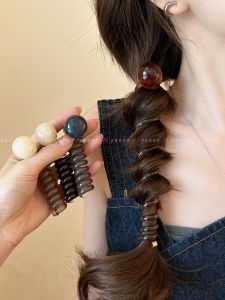 Retro Ball Bubble Braided Hair Accessory for Women 2024 New Arrival High-End Chic Horse Tail Style Phone Line Hair Ring
