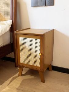THEOMNIDESK Bamboo Bedside Cabinet with Drawer Breathable Rattan Locker Simple Bedroom Mini Storage Bedside Table