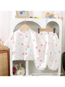 Childrens Summer Sleepwear Loose Thin Cloud Cotton Seven Sleeve Open Cardigan Air Conditioned Home Clothes for Boys And Girls