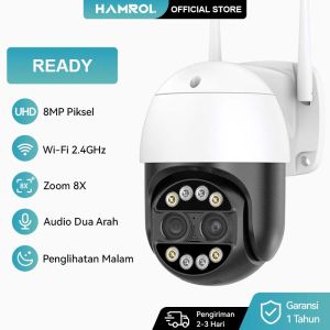 Hamrol Outdoor 8MP 4K Lensa Ganda Ptz Kamera Wifi 8x Digital Zoom Warna Malam Penglihatan IP66 Pengawasan Video Kamera