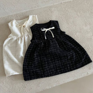 Spring 2025 Korean Style Baby Girls Dress Butterfly Knot Sleeveless Princess Dress Breathable Thickened High Waist Midi Skirt