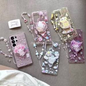 Sanrio | Glitter Dreamy Sanrio KT Pudding Dog Magnetic Stand Case For Samsung S26 S25 S24 S23 Ultra Plus FE With Chain Anti Drop Cover