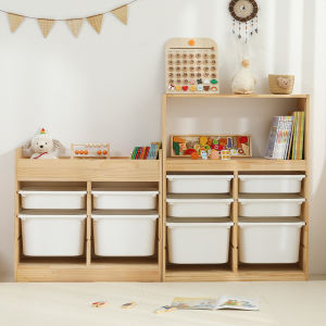 Large Capacity Wooden Toy Storage Cabinet for Children