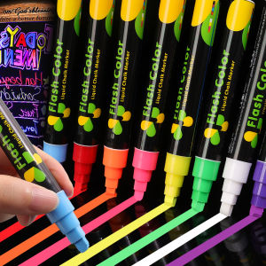 8pcs 6MM Fluorescent Pen LED Board Advertising Pen Light Board Pen Glass Erasable Whiteboard Green Blackboard Pen Liquid Chalk ﻿