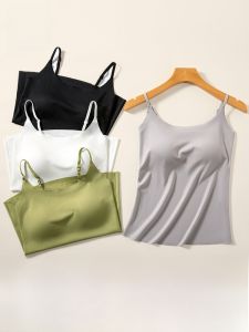 MiiOW | Ice Silk Strap Vest Womens Inner Wear Pad Anti Exposure Summer Outerwear Thin Seamless Nylon Spandex Slim Fit Regular Length