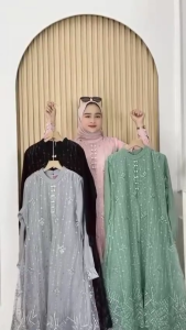Laila Dress Brokat Perempuan Kombinasi Tille Mewah / Maxi Gamis Pesta Kondangan Bahan Velvet Premium