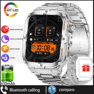 2025 Military Outdoor Sport Smart Watch Men 430mAh Battery 1.96" AMOLED LED Flashlight 3ATM Waterproof Bluetooth Call Smartwatch