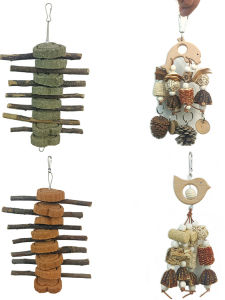 Natural Apple Wood Parrot Bird Toy Tiger Skin Parrot Teeth Grinding Ball Hanging Toy for Biting And Playing