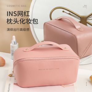 Ins Luxury Creamy Leather Cosmetic Bag Travel Pillow Makeup Bag Organizer Large Capacity Women Portable Storage Bag KL