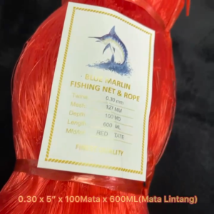 Blue Marlin Fishing Net & Rope Red Tint Finest Quality Mata Lintang 0.30 x 5" x 100Mata x 600ML Red fishing net